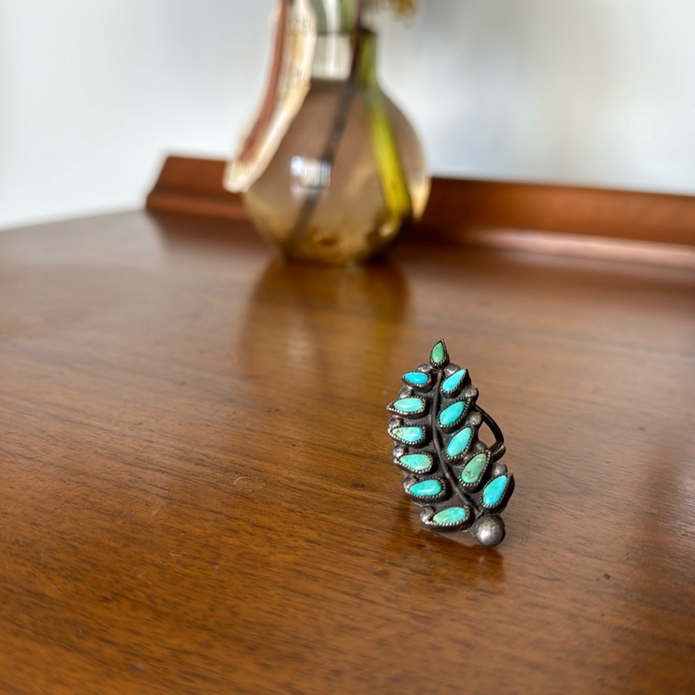 Vintage Sterling Silver Turquoise Feather Ring